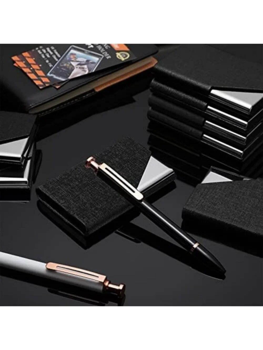 20-Piece PU Leather Business Card Holder Set, Magnetic Closure Slim Wallet for